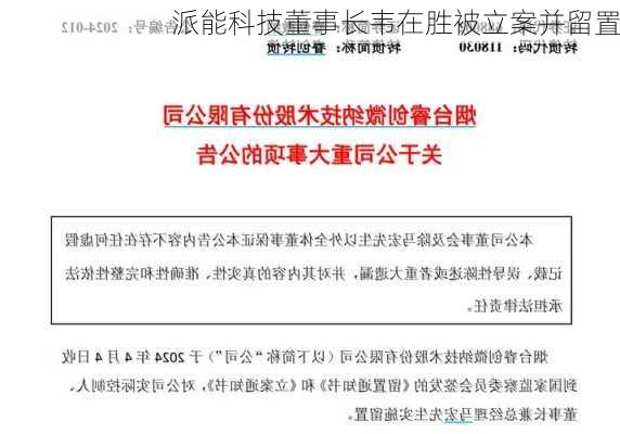 派能科技董事长韦在胜被立案并留置