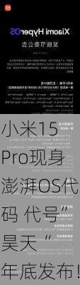 小米15 Pro现身澎湃OS代码 代号”昊天“  年底发布！