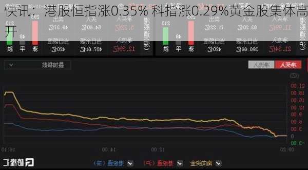 快讯：港股恒指涨0.35% 科指涨0.29%黄金股集体高开