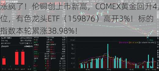 涨疯了！伦铜创上市新高，COMEX黄金回升4月高位，有色龙头ETF（159876）高开3%！标的指数本轮累涨38.98%！