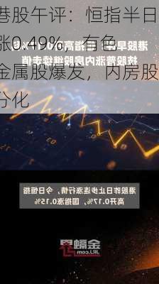 港股午评：恒指半日涨0.49%，有色金属股爆发，内房股分化