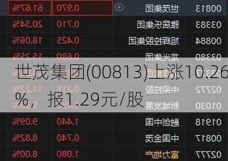 世茂集团(00813)上涨10.26%，报1.29元/股