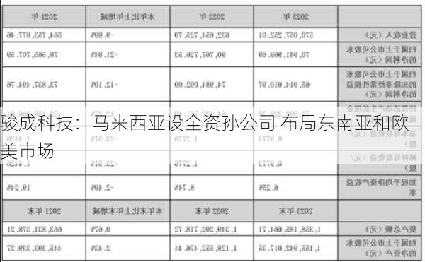 骏成科技：马来西亚设全资孙公司 布局东南亚和欧美市场