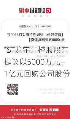 *ST龙宇：控股股东提议以5000万元―1亿元回购公司股份