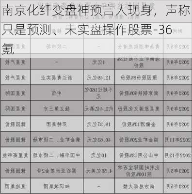 南京化纤变盘神预言人现身，声称只是预测、未实盘操作股票-36氪