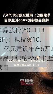 华鼎股份(601113.SH)：拟投资10.31亿元建设年产6万吨高品质锦纶PA66长丝项目