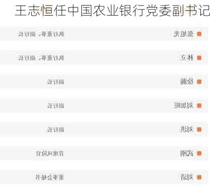 王志恒任中国农业银行党委副书记