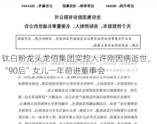 钛白粉龙头龙佰集团实控人许刚因病逝世， “90后”女儿一年前进董事会