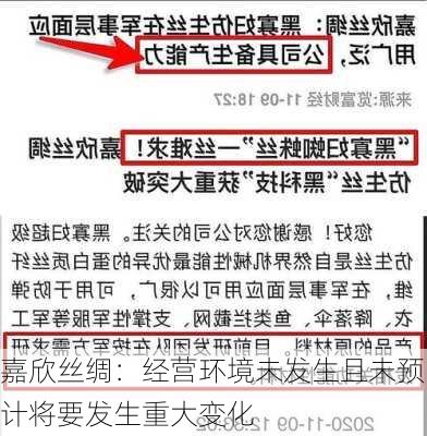 嘉欣丝绸：经营环境未发生且未预计将要发生重大变化