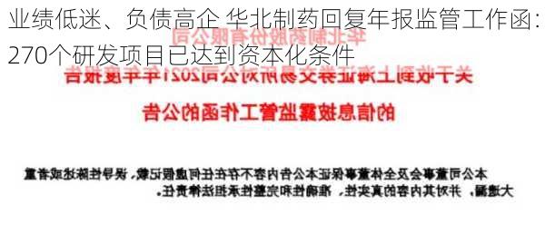 业绩低迷、负债高企 华北制药回复年报监管工作函：270个研发项目已达到资本化条件