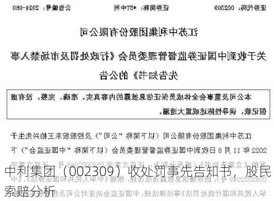 中利集团（002309）收处罚事先告知书，股民索赔分析