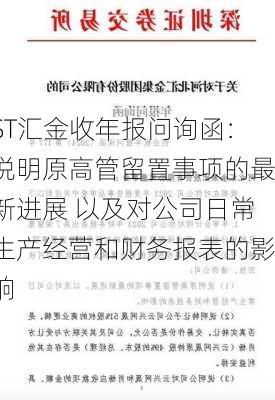 ST汇金收年报问询函：说明原高管留置事项的最新进展 以及对公司日常生产经营和财务报表的影响