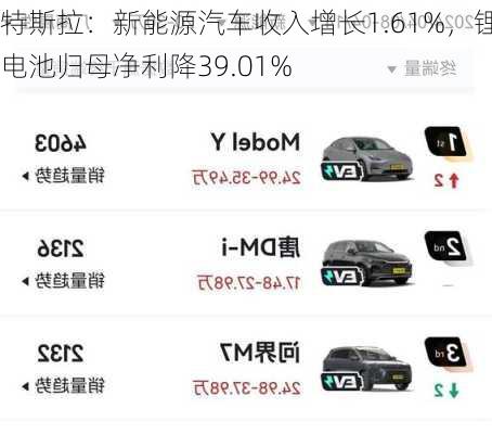 特斯拉：新能源汽车收入增长1.61%，锂电池归母净利降39.01%