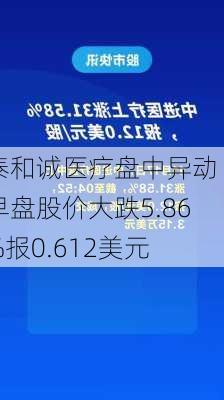 泰和诚医疗盘中异动 早盘股价大跌5.86%报0.612美元