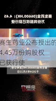 赛生药业公布授出的4.45万份购股权已获行使