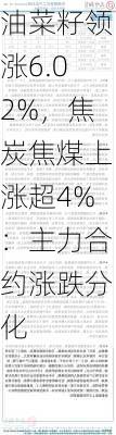 油菜籽领涨6.02%，焦炭焦煤上涨超4%：主力合约涨跌分化