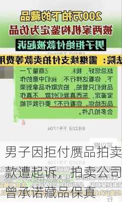 男子因拒付赝品拍卖款遭起诉，拍卖公司曾承诺藏品保真