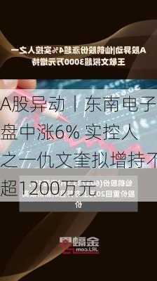 A股异动丨东南电子盘中涨6% 实控人之一仇文奎拟增持不超1200万元