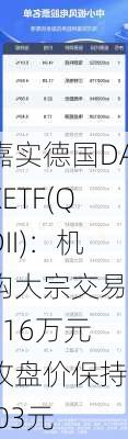 嘉实德国DAXETF(QDII)：机构大宗交易4116万元 收盘价保持1.03元