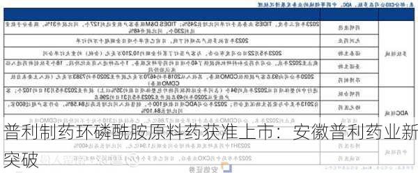 普利制药环磷酰胺原料药获准上市：安徽普利药业新突破