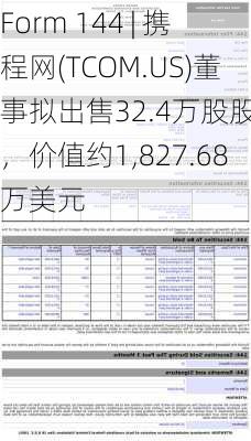 Form 144 | 携程网(TCOM.US)董事拟出售32.4万股股份，价值约1,827.68万美元