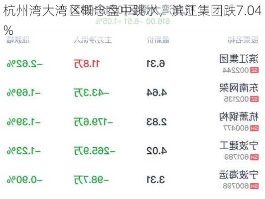 杭州湾大湾区概念盘中跳水，滨江集团跌7.04%