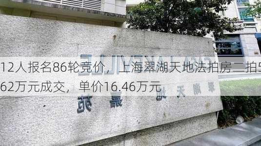 12人报名86轮竞价，上海翠湖天地法拍房二拍5362万元成交，单价16.46万元