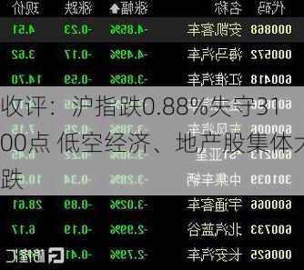 收评：沪指跌0.88%失守3100点 低空经济、地产股集体大跌