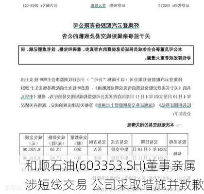 和顺石油(603353.SH)董事亲属涉短线交易 公司采取措施并致歉