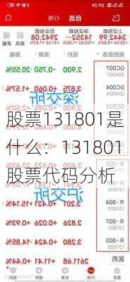 股票131801是什么：131801股票代码分析