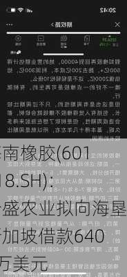 海南橡胶(601118.SH)：合盛农业拟向海垦新加坡借款6400万美元