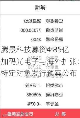 腾景科技募资4.85亿加码光电子与海外扩张：特定对象发行预案公布