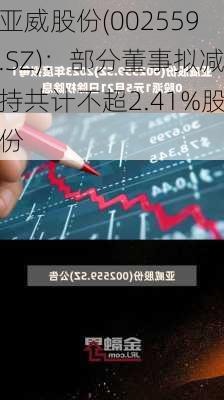 亚威股份(002559.SZ)：部分董事拟减持共计不超2.41%股份