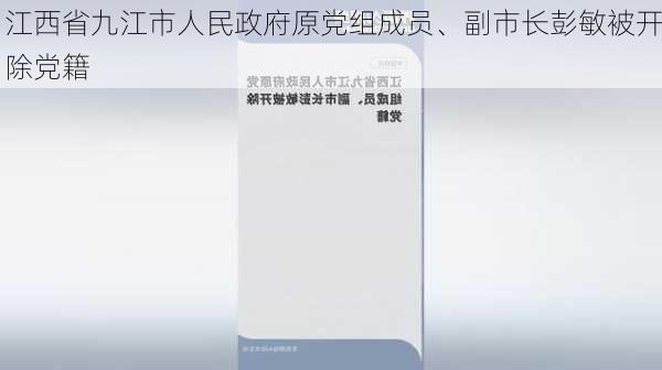 江西省九江市人民政府原党组成员、副市长彭敏被开除党籍