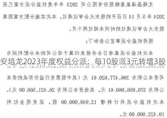 安培龙2023年度权益分派：每10股派3元转增3股