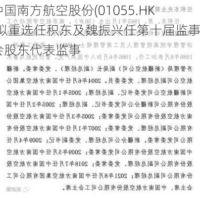 中国南方航空股份(01055.HK)拟重选任积东及魏振兴任第十届监事会股东代表监事