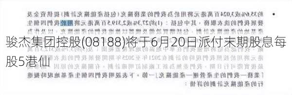 骏杰集团控股(08188)将于6月20日派付末期股息每股5港仙