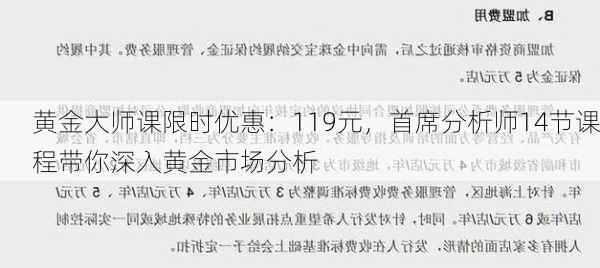 黄金大师课限时优惠：119元，首席分析师14节课程带你深入黄金市场分析