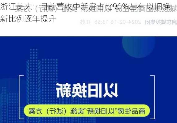 浙江美大：目前营收中新房占比90%左右 以旧换新比例逐年提升