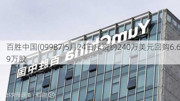 百胜中国(09987)5月24日斥资约240万美元回购6.69万股