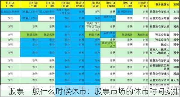 股票一般什么时候休市：股票市场的休市时间安排