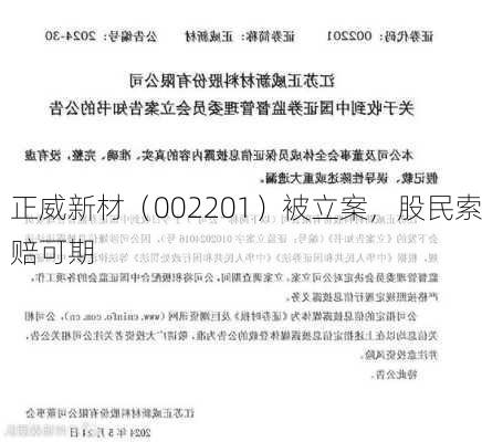 正威新材（002201）被立案，股民索赔可期