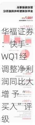 华福证券：快手-WQ1经调整净利润同比大增 予“买入”评级