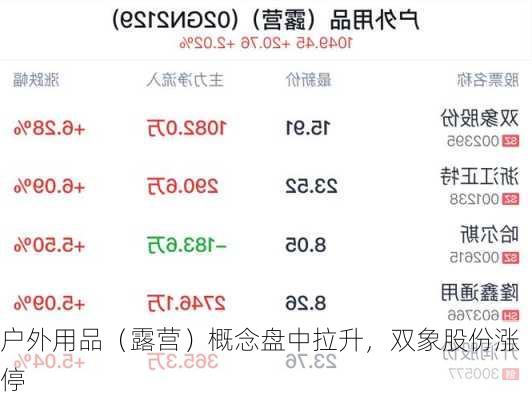 户外用品（露营）概念盘中拉升，双象股份涨停