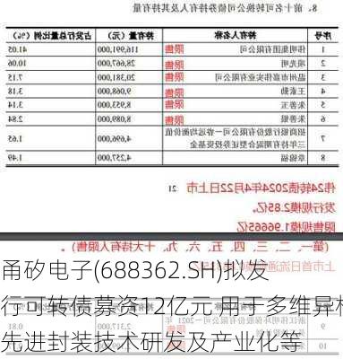 甬矽电子(688362.SH)拟发行可转债募资12亿元 用于多维异构先进封装技术研发及产业化等