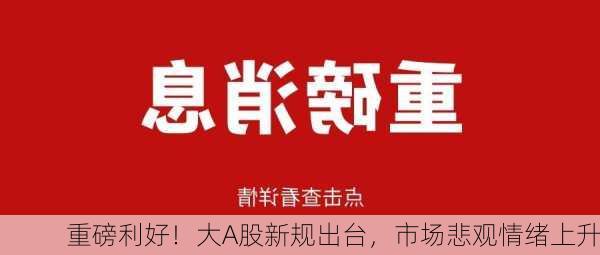 重磅利好！大A股新规出台，市场悲观情绪上升