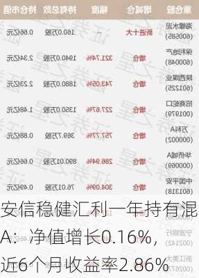 安信稳健汇利一年持有混合A：净值增长0.16%，近6个月收益率2.86%