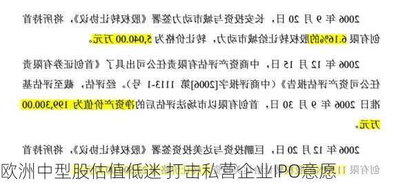 欧洲中型股估值低迷 打击私营企业IPO意愿