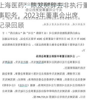 上海医药：陈发树辞去非执行董事职务，2023年董事会出席记录回顾