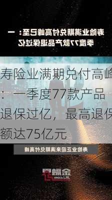 寿险业满期兑付高峰：一季度77款产品退保过亿，最高退保额达75亿元